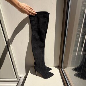 Sergio Rossi Black Suede Over the Knee Boots